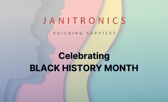 Janitronics honors Black History Month with a vibrant, silhouette-themed tribute image