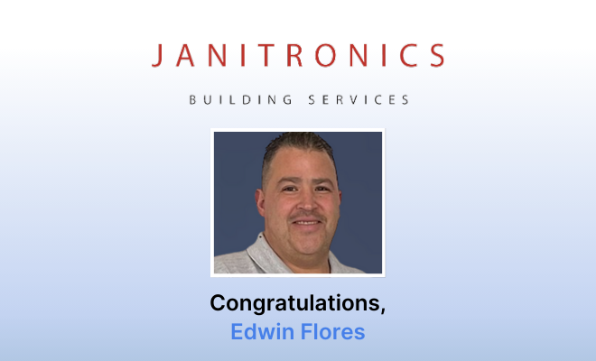Edwin Flores is recognized for his achievements in a Janitronics company announcement