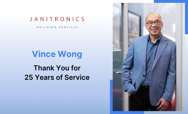 Vince Wong is honored for 25 years of dedicated service at Janitronics